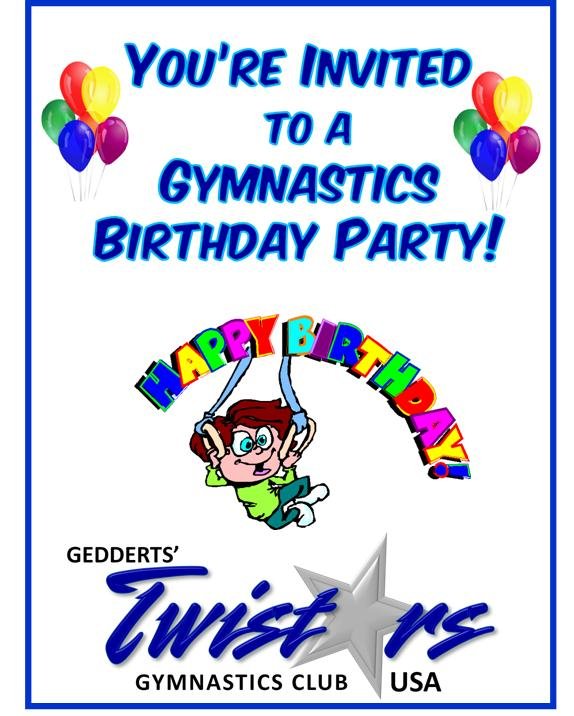 Gymnastics Birthday Party Invitation Templates