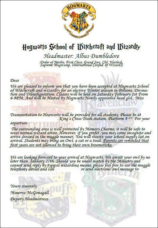 Harry Potter Invitation Language