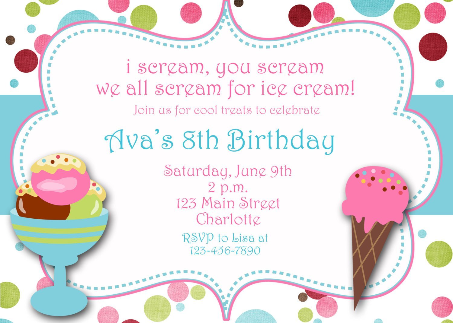 Ice Cream Birthday Invitation Wording