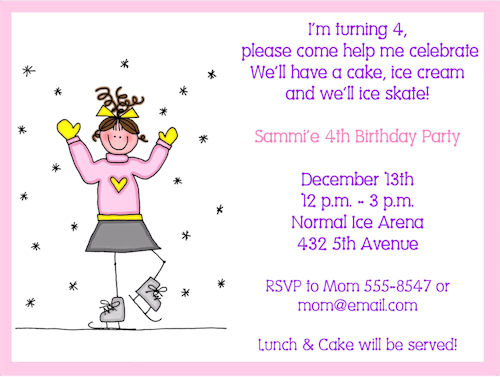 Ice Skating Birthday Party Invitation Wording