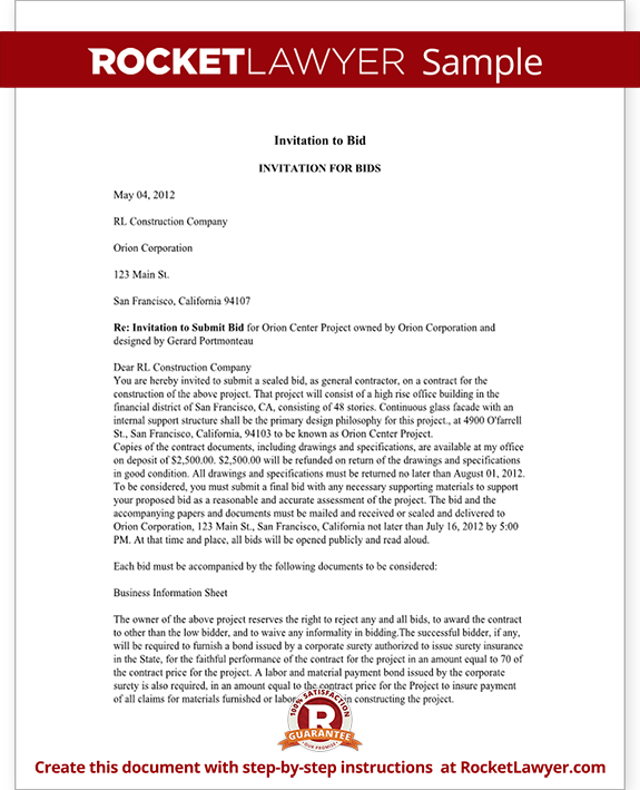 Invitation To Bid Letter Sample