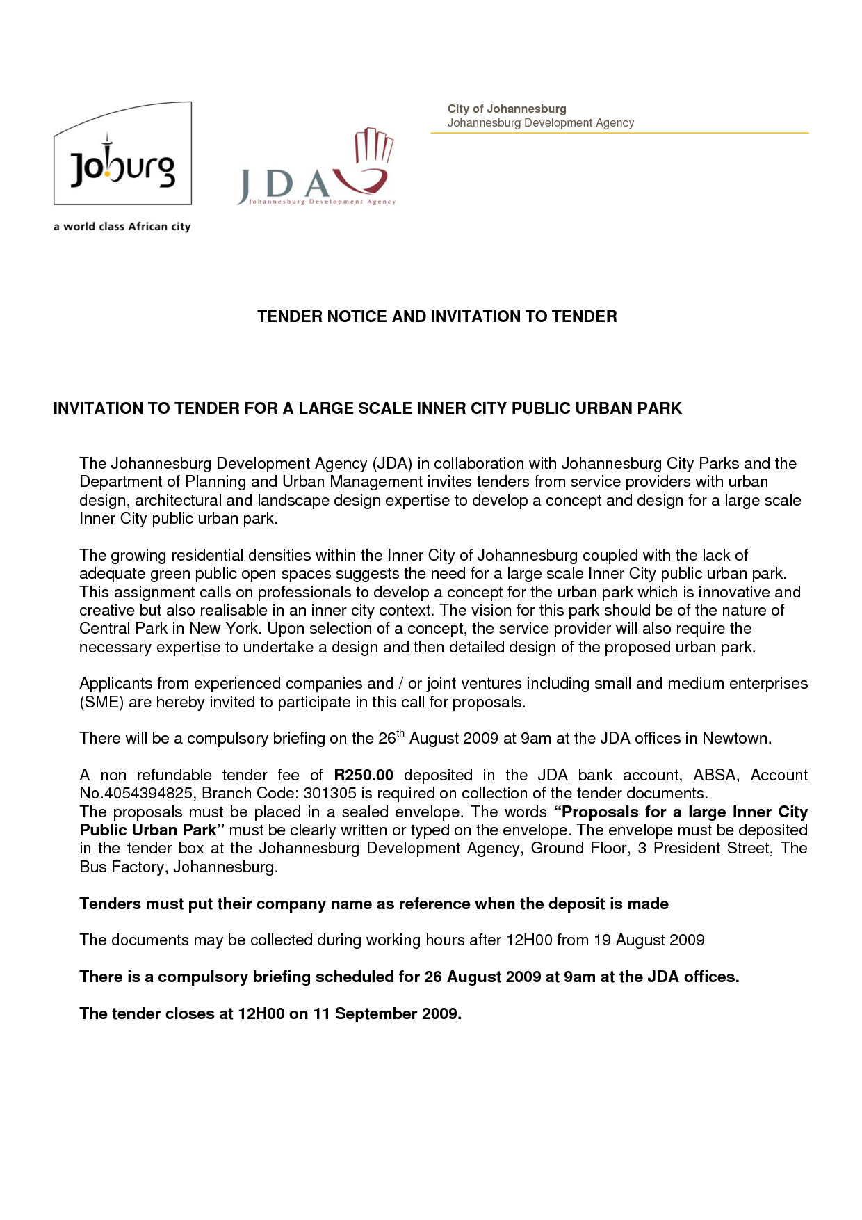 Invitation To Tender Letter