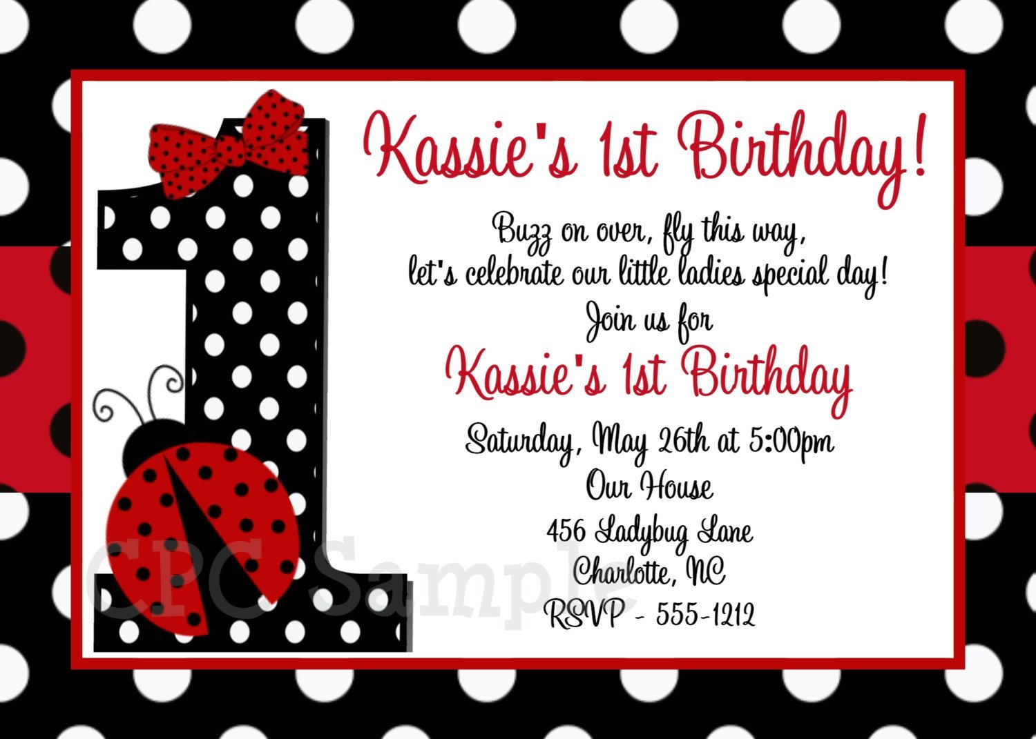 Ladybug First Birthday Invitation Wording