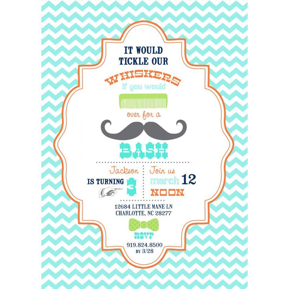 Little Man Mustache 1st Birthday Party Invitations