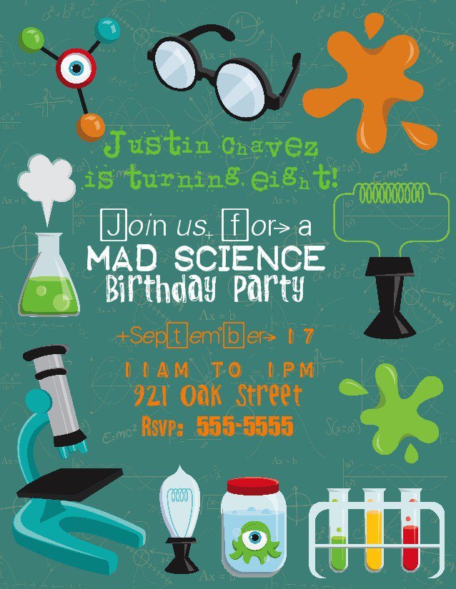 Mad Scientist Birthday Party Invitation Wording