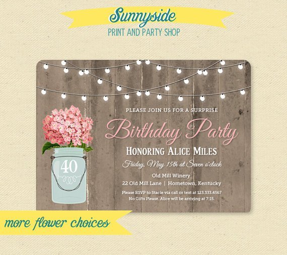 Mason Jar Birthday Party Invitations