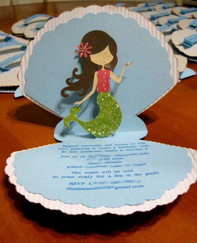 Mermaid First Birthday Invitations