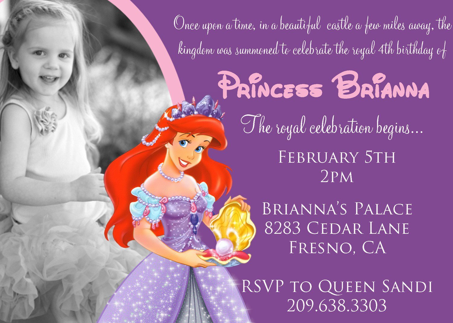 Mermaid Princess Birthday Invitations