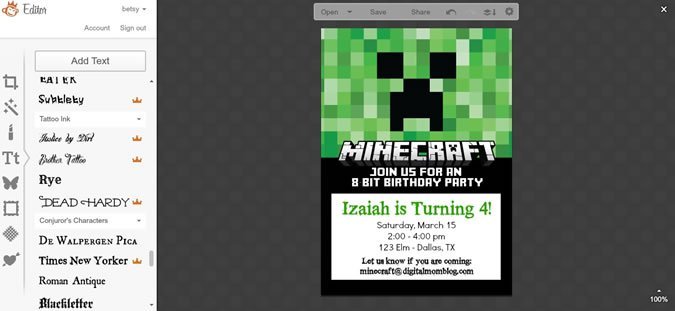 Minecraft Invitations