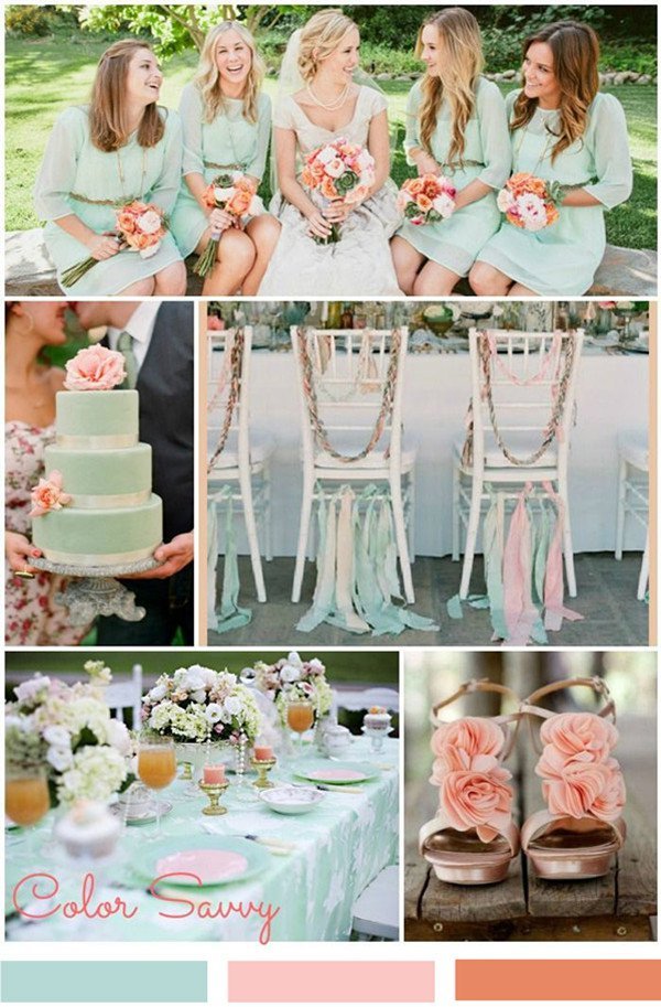 Mint Pink And Gold Wedding Invitations