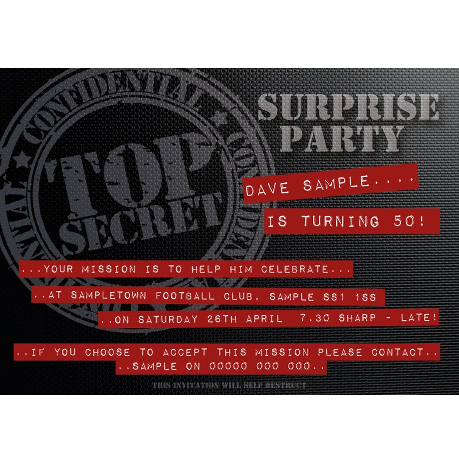 Mission Impossible Birthday Party Invitations