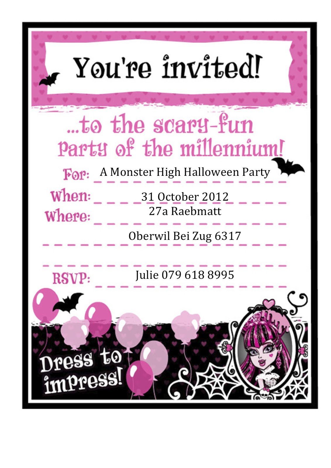 Monster High Invitation Template
