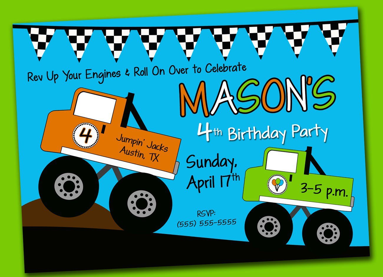 Monster Truck Party Invitations Templates