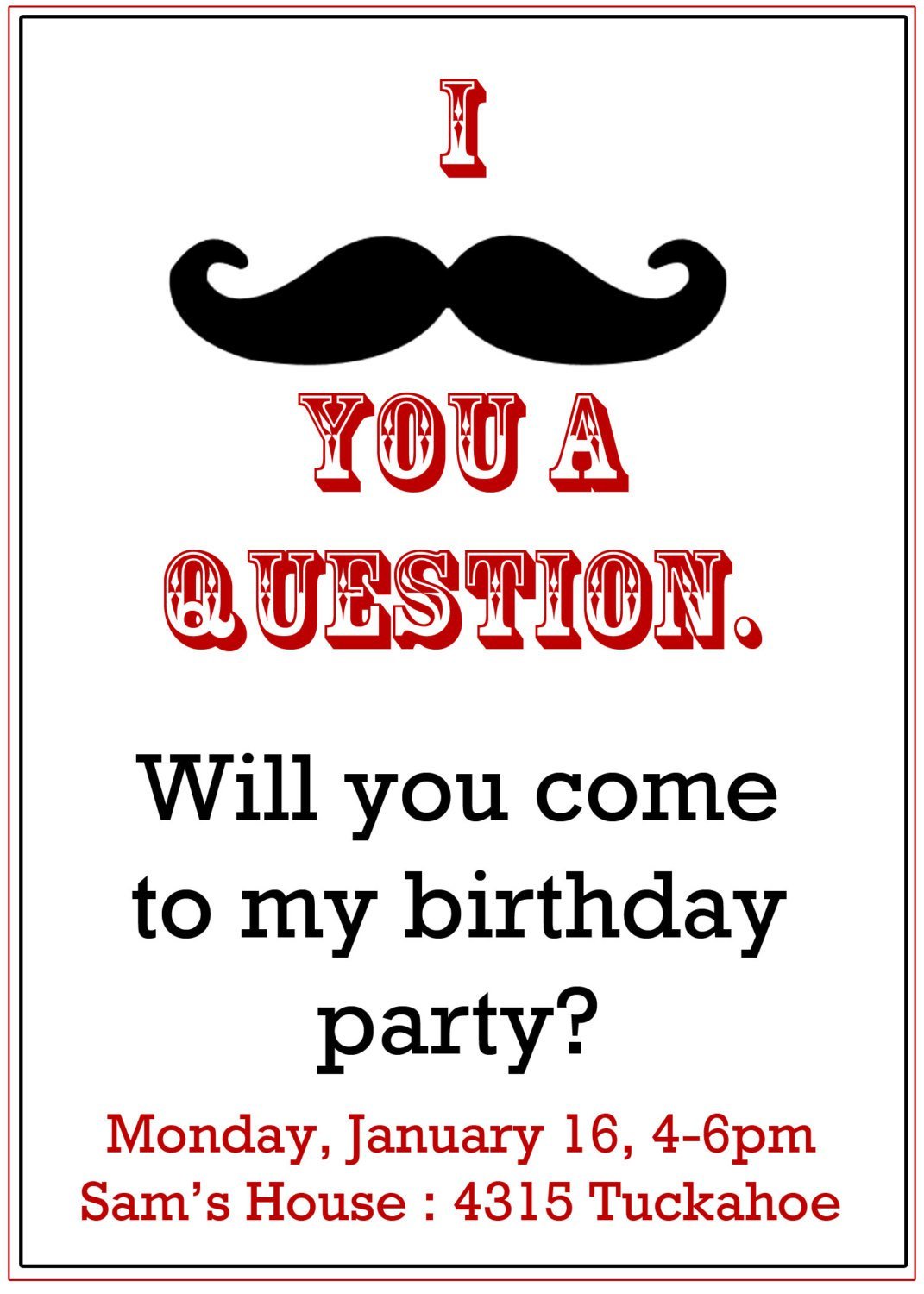 Mustache Invitations For Boys