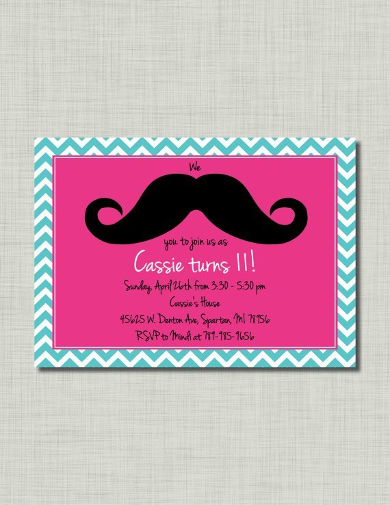 Mustache Party Invitations For Girls