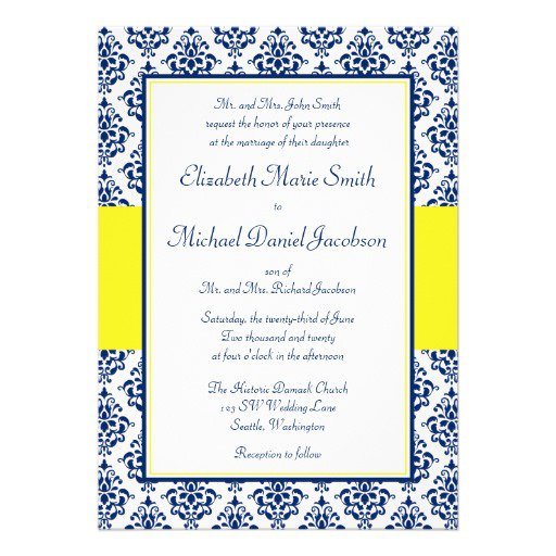 Navy Blue Damask Wedding Invitations