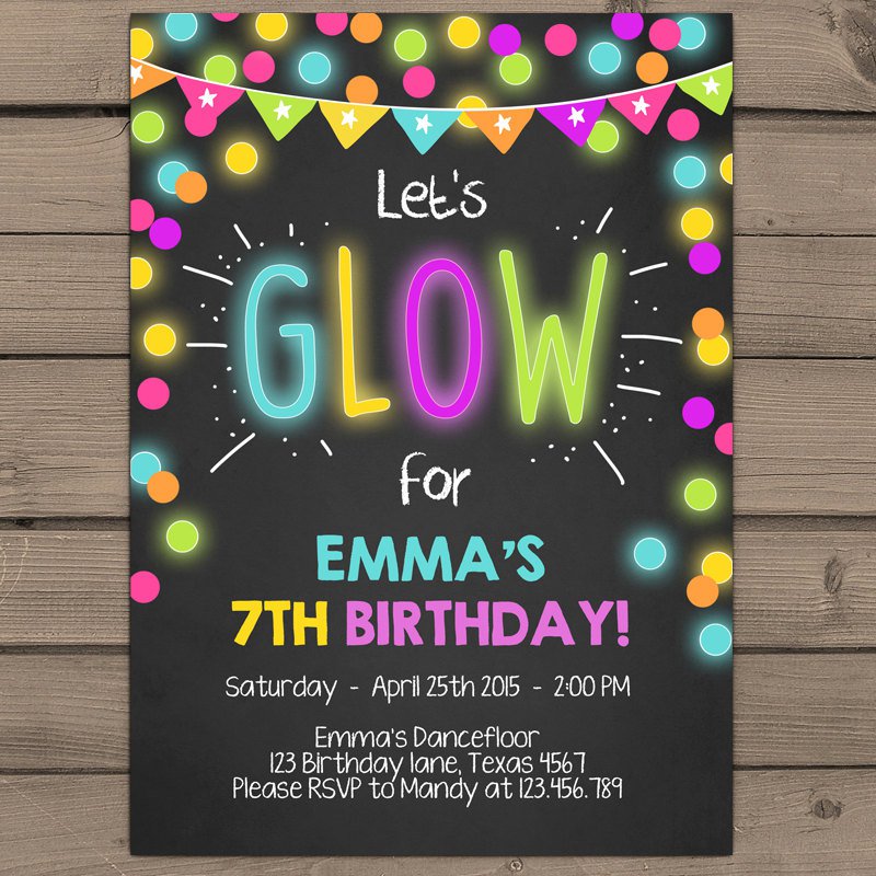 Neon Birthday Party Invitations