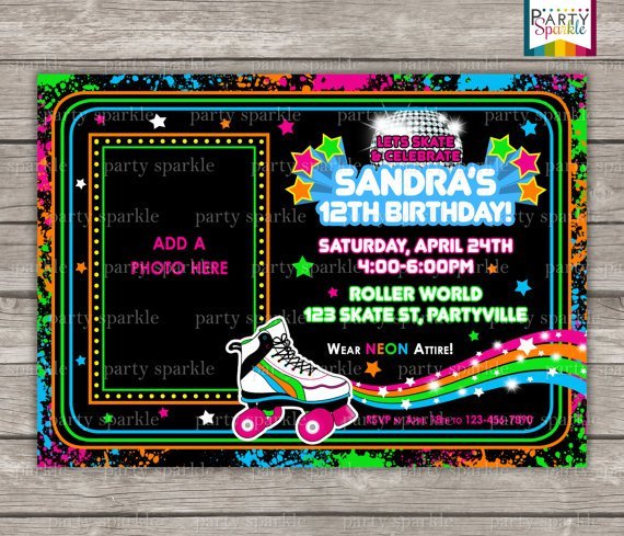 Neon Roller Skate Invitations