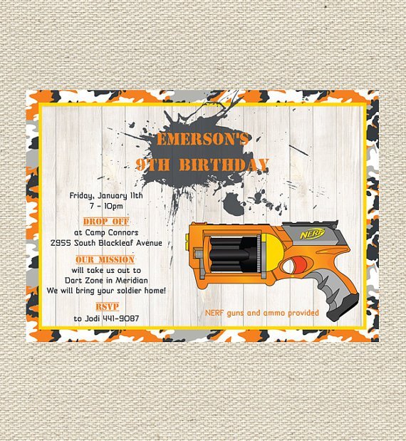 Nerf Gun Birthday Party Invitations Printable