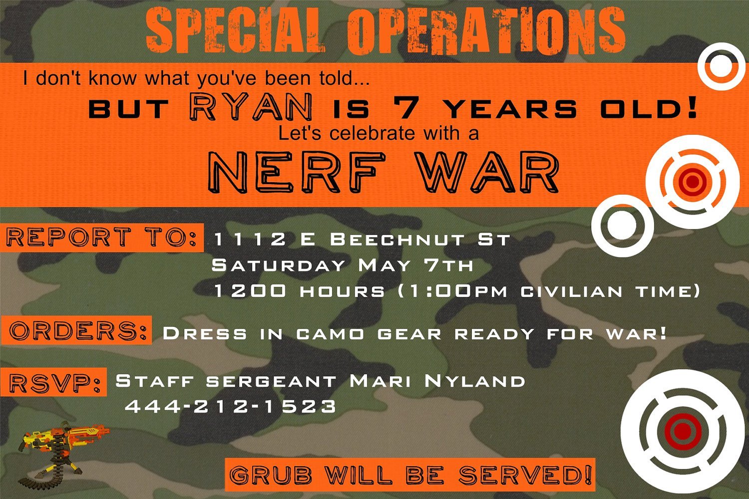 Nerf War Invitation Template