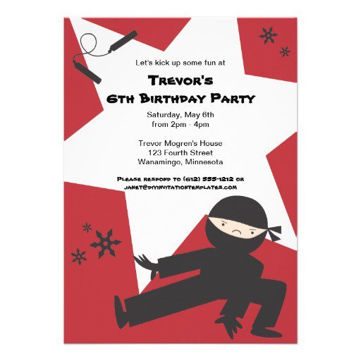 Ninja Birthday Invitations Nz