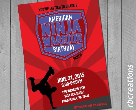 Ninja Warrior Birthday Party Invitations