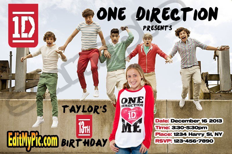 One Direction Custom Party Invitations