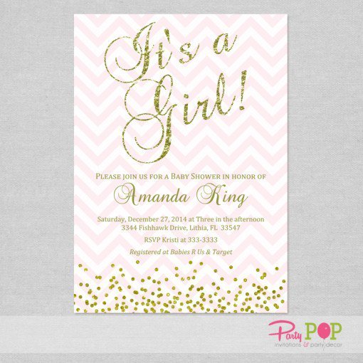 Pink And Gold Glitter Birthday Invitations