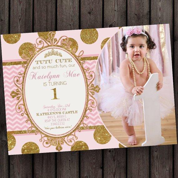 Pink And Gold Princess Birthday Invitations You Print - Invitation ...