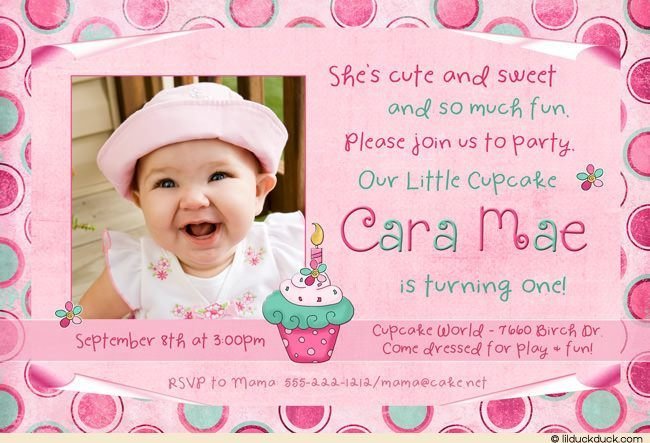 Pink And Green Polka Dot First Birthday Invitations