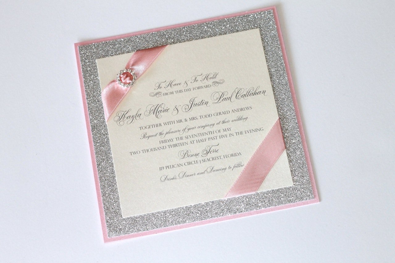 Pink And Silver Glitter Wedding Invitations