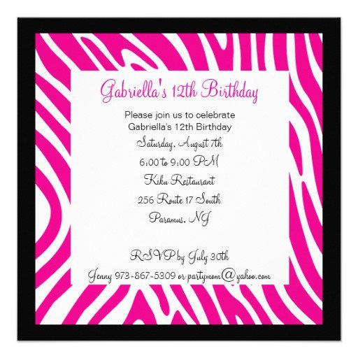 Pink Zebra Print Invitations