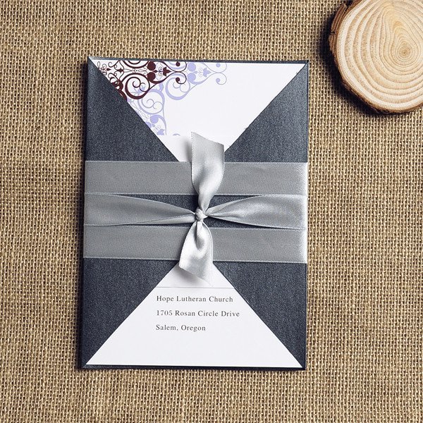 Pocket Wedding Invitation With Ribbon