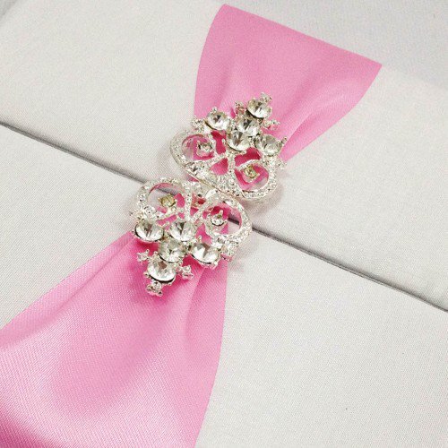 Pocket Wedding Invitations With Ribbon And Rhinestones