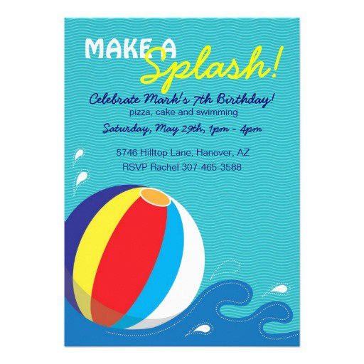 Pool Party Invitations Beach Ball