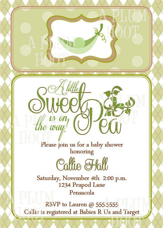 Printable Sweet Pea Baby Shower Invitations