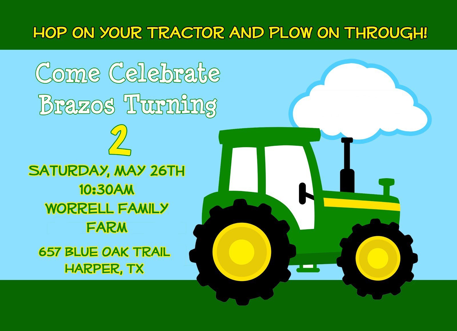 Printable Tractor Birthday Invitations