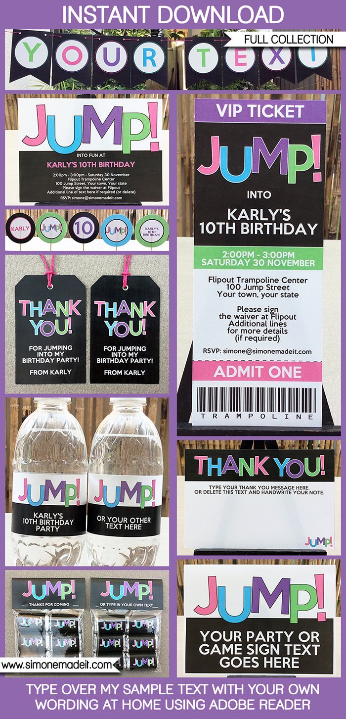 Printable Trampoline Birthday Party Invitations
