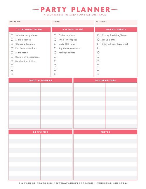 Printable Wedding Planner Worksheets