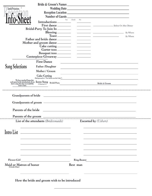 Printable Wedding Planning Forms