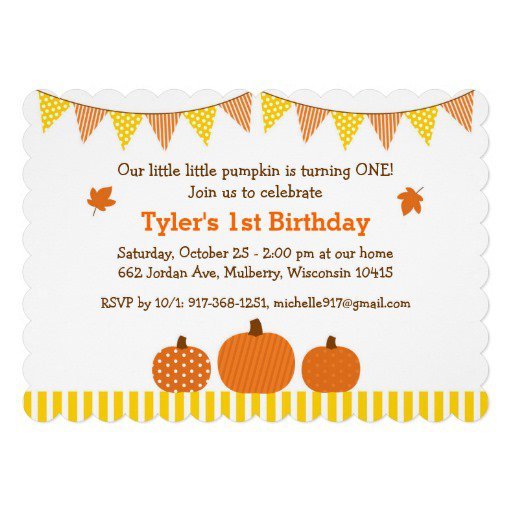 Pumpkin First Birthday Invitations