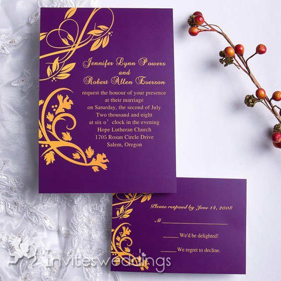 Purple And Gold Scroll Wedding Invitations