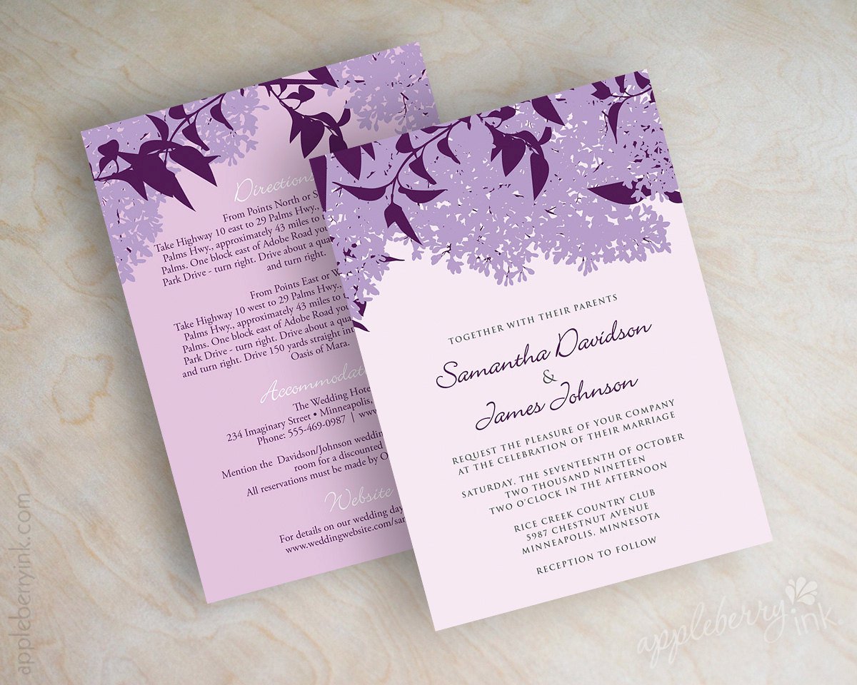 Purple And Lilac Wedding Invitation Cards