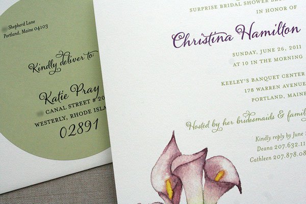 Purple Calla Lily Bridal Shower Invitations