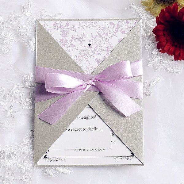 Purple Wedding Invitations With Ribbon