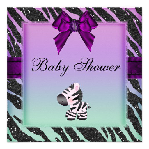 Purple Zebra Print Baby Shower Invitations