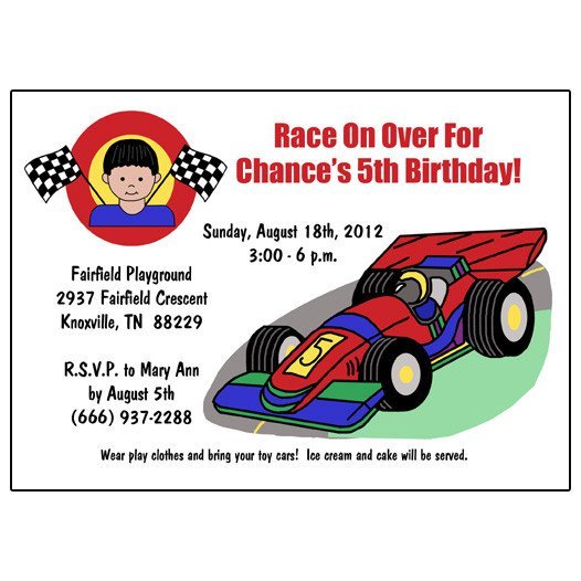 Race Car Invitation Wording
