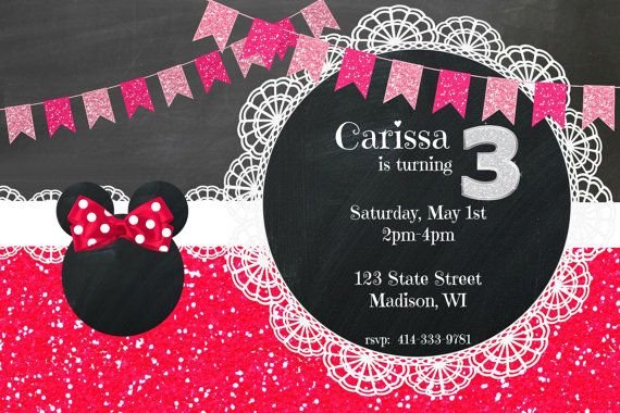 Red Minnie Mouse Invitations Etsy