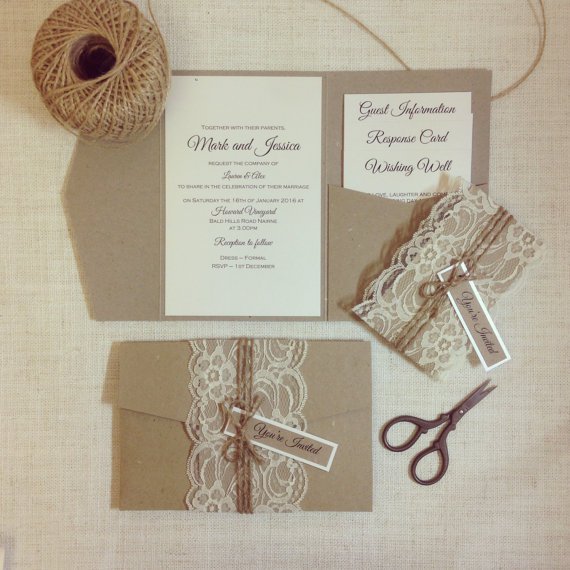 Rustic Lace Wedding Invitations Australia