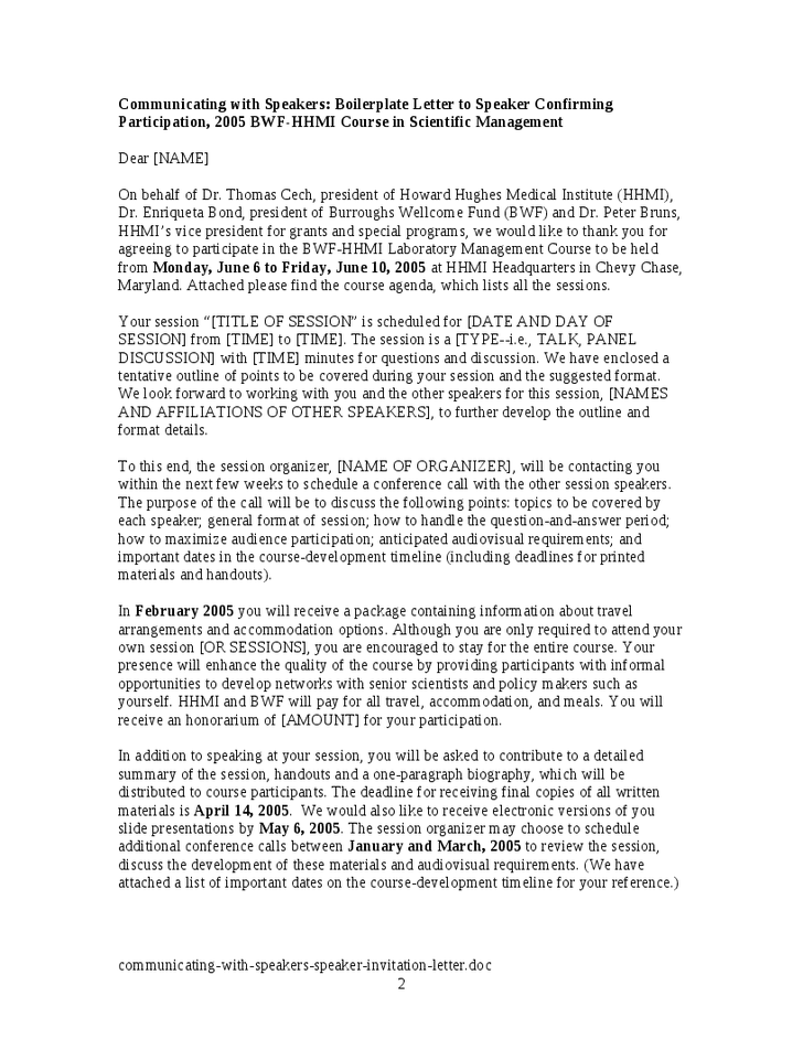 Seminar Speaker Invitation Letter Template